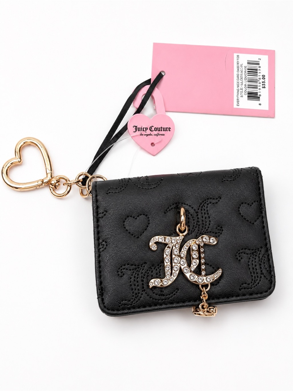 ✨Juicy Couture Black Quilted Card Holder Keychain with Crystal JC Logo